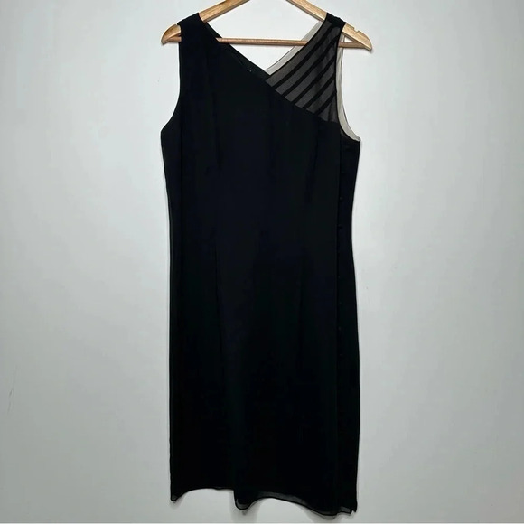David Warren New York Black 100% Silk Sleeveless Button Down Side Dress Size 14P - Picture 2 of 9